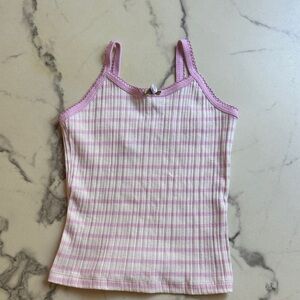 Zara kids 90’s Pink Plaid Tank with rose embellishment